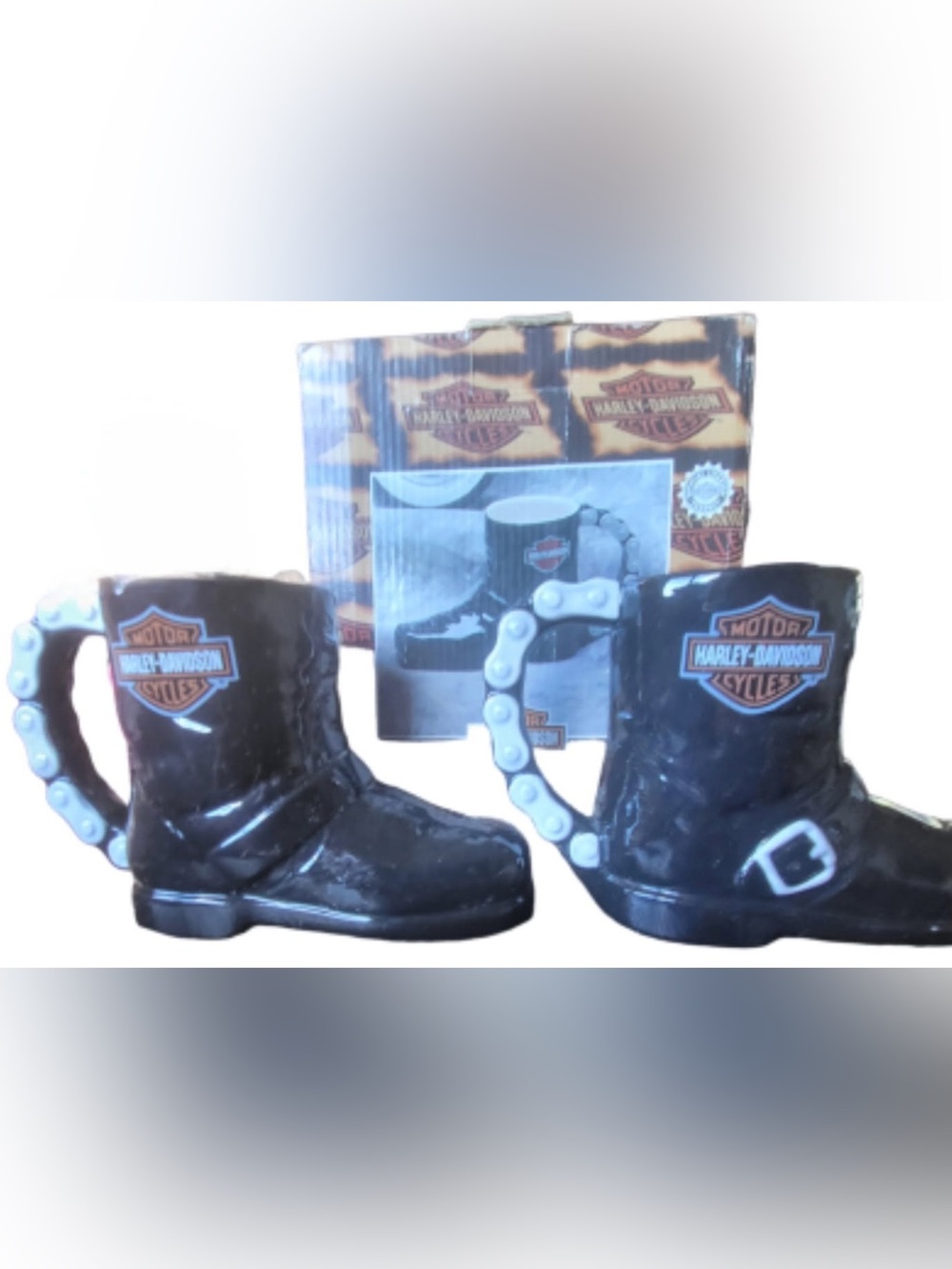 Harley-Davidson Engineer of the Road Boot Mug  Set of 2 vintage 1998
